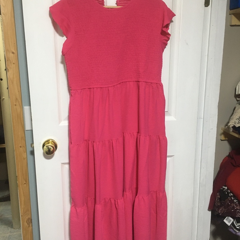 Pink Tiered Short-Sleeve Dress